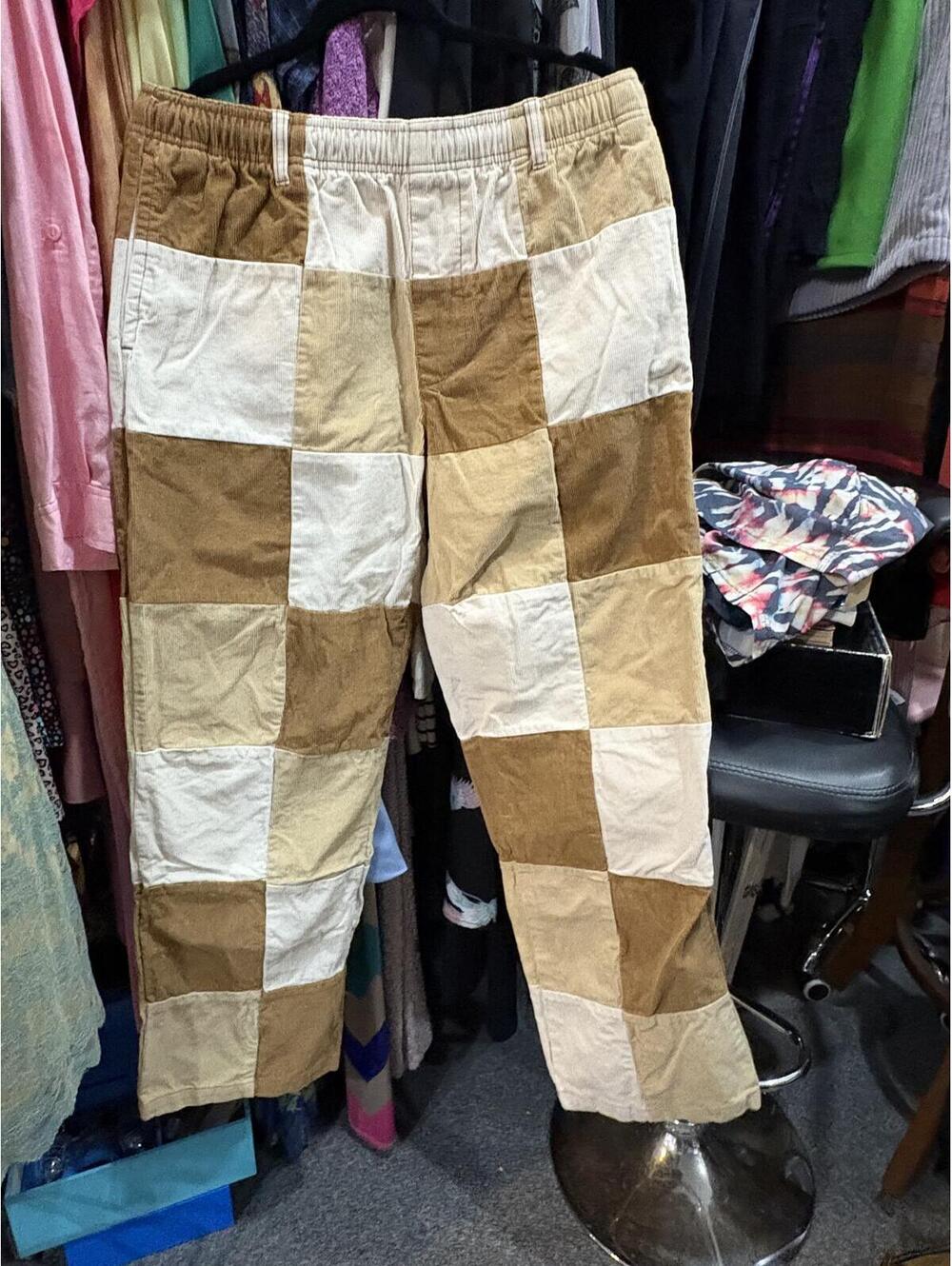 Urban Outfitters Patchwork Corduroy Pants Brown Cream Size L
